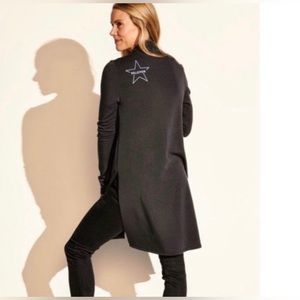 RARE Peloton Open Front Long Black with Star Detail Cardigan Sz Medium!